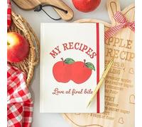 Inevitable My Recipes A5 Notebook with Pen, Love at First Bite Apple Design, 100 Sheets 200 Lined Pages, Recipe Organiser for Kitchen Creations