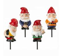 Inevitable Naughty Gnomes for Plant Pots, Polyresin, Pack of 4, Cheeky Garden Decoration