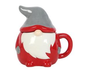 Inevitable Red and Grey Gonk Lidded Christmas Mug, 300ml Capacity