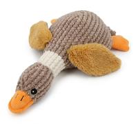 Inevitable Waffle Style Duck Dog Toy, Plush Squeaker Toy with Soft Ears and Feet, 32x8x11cm, Polyester Material (Brown)