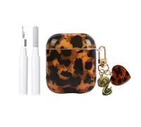 inewateri Compatible for AirPods 2 Case with Cleaner Kit Cute Black Brown Leopard Cool Amber Tortoise Aesthetics Design Shockproof Love Keychain Cover for Girls Woman for Airpods 1&2-Black