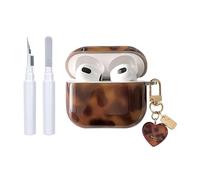 inewateri Compatible for AirPods 4 Case with Cleaner Kit Cute Cool Brown Leopard Cool Amber Tortoise Aesthetics Design Shockproof Love Keychain Cover for Girls Woman for Airpods 4nd(2024)-Amber