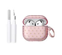 inewateri Compatible for AirPods 4 Case with Cleaner Kit Cute Polka Dot Aesthetics Design for Girls Woman Keychain Shockproof Cover for Airpods 4nd(2024)-Transparent Pink
