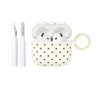 inewateri Compatible for Airpods 4 Case with Cleaner Kit Cute Polka Dot Aesthetics Design Shockproof Keychain Cover for Girls Woman-White Green