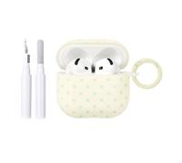 inewateri Compatible for Airpods 4 Case with Cleaner Kit Cute Polka Dot Aesthetics Design Shockproof Keychain Cover for Girls Woman-Yellow Green