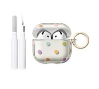 inewateri Compatible for AirPods 4 Case with Cleaner Kit, Cute Polka Dot Pattern Clear Aesthetics Trendy Design with Shell Keychain, Soft TPU Protective Cover for Girls Women-Colorful