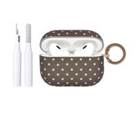 inewateri Compatible for Airpods Pro 3 Case with Cleaner Kit Cute Polka Dot Aesthetics Design Shockproof Keychain Cover for Girls Woman-Brown