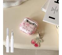 inewateri for AirPods 4 Case, Pink Clear Lovely Cherry Cat Bowknot Case, Soft Silicone Protective Cover with Cleaner Kit+Cherry Keychain