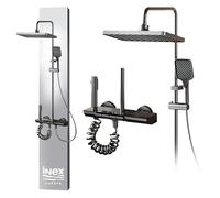 INEX Europa Black - Grey Titanium Square Shower Column with 4 Simultaneous Modes - Adjustable Height for Family Use - Elegant Modern Bathroom Look - Hand Shower with Bathtub Faucet - 10 Year Warranty
