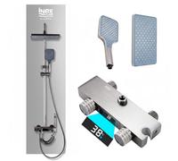 INEX EUROPA Thermostatic Shower Column with Digital Display - Bathroom Column Black Titanium Grey with Adjustable Height - Waterfall Shower and Concentrated Jet - Modern Column for Easy Installation