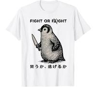 iNexTone Funny Fight Or Flight Meme Penguin with Knife T-Shirt (XS,White)