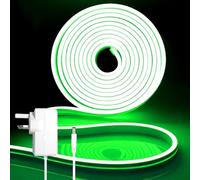 iNextStation 12V Green Neon Rope Lights 5m, with 60W Power Plug and Dimmer, Waterproof, Cuttable, Dimmable & Flexible, for Bedroom, Kitchen, Cabinet, Staircase, Ceiling, Wall, Garage