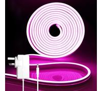 iNextStation 12V Pink Neon Rope Lights 5m, with 60W Power Plug and Dimmer, Waterproof, Cuttable, Dimmable & Flexible, for Bedroom, Kitchen, Cabinet, Staircase, Ceiling, Wall, Garage