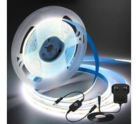 iNextStation 5M Cool White 6000K COB LED Strip, 12V Cuttable Tape Light with Plug, CRI93+ High Bright Dotless Dimmable Flexible Light Kit for Bedroom Mirror Kitchen Cabinet Living Room Table Lighting