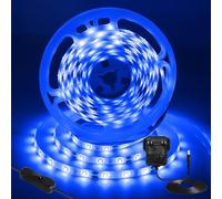 iNextStation Blue LED Strip Lights 5M 12V SMD2835 300LEDs Waterproof | Cuttable Outdoor LED Tape Light Kit for Bedroom TV Backlight Gaming Room Monitor Bar Cabinet Ceiling Wall Decor (With Plug)