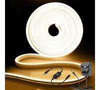 iNextStation Warm White 3000K Neon Rope Light, 5M LED Strip Lights with Power Plug, 12V Waterproof Flexible Silicone Light Kit for Bedroom TV Backlight Mirror Kitchen Cabinet Wall Outdoor DIY Lighting
