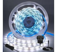 iNextStation White LED Strip Lights 6500K, 5M SMD2835 Cuttable LED Tape Lights with Power Plug, 12V Flexible Waterproof Light Kit for Bedroom Mirror Kitchen Unde Cabinet Wedding Wardrobe DIY Lighting