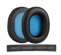 INF 1 Pair PU Protein Leather Ear Pads + 1 Headband for Sennheiser HD8/HD6-9x8x2cm Ear Cushions & 11.2cm Headband Pad, Soft Comfortable Black Replacement Set for Headphones