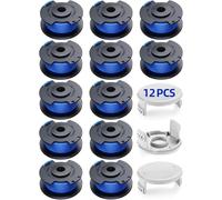 INF 12 Pieces Trimmer Spools Set with 3 Caps for Ryobi Grass Trimmer - Compatible with 18 V, 24 V, 40 V Models - Nylon & Fibreglass Thread