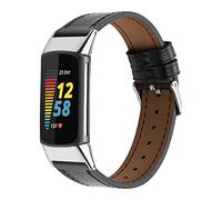 INF Genuine Leather Strap Compatible with Fitbit Charge 5 Watch Band, 18mm Quick Release Replacement Adjustable Business Sport Strap with Metal Buckle for Women Men (Black)
