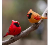 INF-STAR 2PCS Small Wood Cardinal Figurine Set for Home Decor, Handmade 3.9'' Christmas Ornament, Mini Carving Decoy for Bird Lovers