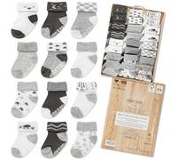 infancie Baby Socks w/Grippers 0-6 & 6-12 Months | Safe Walking Non-Slip Sole | Stay-In-Place Ribbed Cuffs Unisex | 12Pairs (0-6 Months, Black (0-6))