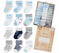 infancie Baby Socks with Grippers 6-12 Months | Non-Slip Sole Socks for Safe Walking | Ribbed Cuffs to Keep Socks Stay In Place | Cotton-Rich Socks for Newborn Boys and Girls | 12-Pairs