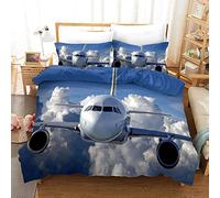 INFANDW Printed Duvet Cover Single bed Airplane and 2 Pillowcase Bed Set Ultra Soft Hypoallergenic Microfiber Bedding with Zipper Closure, blue