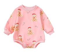 Infant Baby Boy Christmas Outfit,Baby Girl Boy Outfit Sweatshirt Romper Long Sleeve Bodysuit Crew Neck Romper Fall Clothes Light Pink