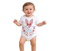 Infant Baby Boy Easter Outfit Cartoon Rabbit Print My First Easter Baby Costume Cute Short Sleeve Bodysuit Round Neck Triangle Romper for Outdoor Wear and Photoshoots Aged 0-18Months
