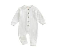 Infant Baby Boy Girl Solid Color Bodysuits 0-18M Cotton Full Length Jumpsuit Newborn Boys' Long Sleeve Button Up Romper Long Pants Fall Winter One-Piece Outfits (White, 9-12 Months)
