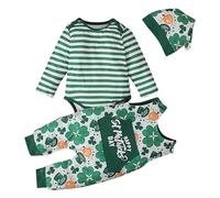 Infant Baby Boy St Patrick Day Outfit My First St. Patrick's Day Romper Green Shamrock Pants Set with Hat Clothes Irish National Day Green Pyjama Set