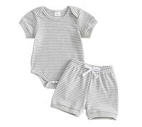 Infant Baby Boy Summer Clothes Short Sleeve Button Romper Elastic Waist Shorts Set Bodysuit Newborn Two Piece Outfit Boys Casual Set (Light Gray, 0-3 Months)
