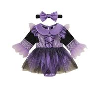 Infant Baby Girl Halloween Witch Costume Tulle Romper Dress with Headband | Soft,Halloween Costumes Witch Costume Doll Collar Tulle Romper Dress,Great for Halloween Parties,Trick-or-Treat,Cosplay