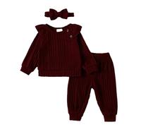 Infant Baby Girl Outfits Spring Fall Clothes Set Toddler Ruffle Long Sleeve Sweatshirt Tops Pants 2PCS Clothing Set Children's Casual Play Clothing Sets (Red, 2-3 Years)
