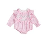 Infant Baby Girl Romper Plaid Floral Big Bow Decor Frill Trim Long Sleeve Crew Neck Bodysuits Newborn Jumpsuit Spring Outfit Autumn Clothes (Pink, 6-9 Months)