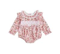 Infant Baby Girl Romper Plaid Floral Big Bow Decor Frill Trim Long Sleeve Crew Neck Bodysuits Newborn Jumpsuit Spring Outfit Autumn Clothes (Floral Pink, 9-12 Months)