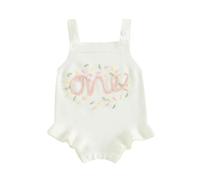 Infant Baby Girls Autumn Winter Romper Sleeveless Number/Letter Embroidery Sweater Outfit (White Style 2, 6-12 Months)