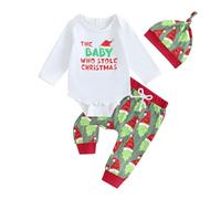 Infant Baby Girls Boys The Baby Who Stole Christmas Outfits Long Sleeve Funny Romper Tops Pants Hat 3Pcs Xmas Clothes Festive Casual Xmas Clothing (White, 6-12 Months)
