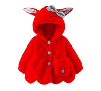Infant Baby Girls Faux Fur Fleece Hoodie Jacket Coat with Cute Bunny Ear Solid Color Long Sleeve Button up Bubble Jacket for Toddler Girls Trendy Warm Winter Clothes (Red, 0-6 months)