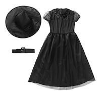 Infant Baby Girls Halloween Dress Wedding Cat Witch Hat Bat Outfit Kids Witches Costume Newborn Girl Clothes 2 Piece Set for Party Kids Spooky Child Broom Parties (Black-b,7-9 Years)