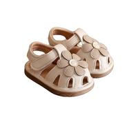 Infant Baby Girls Sandals Summer Baby Closed Toe Soft Sole Flats with Adjustable Strap Newborn Crib Cute Flora Sandal First Walkers Prewalkers Walking Shoes (Beige, 5.5 Infant)