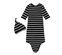Infant Baby Gown Newborn Knotted Sleeper Striped Sleep Sacks Gowns Swaddle & Cap