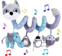Infant Baby Spiral Activity Hanging Toys with Music Box, BB Squeaker & Rattles, Gray Fox Design for Car Seat, Stroller, Crib, Bassinet & Mobile