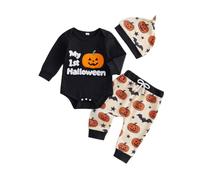 Infant Boy Halloween Outfits Long Sleeve Pumpkin Romper with Pants Hat | Round Neck, Ghost Print, Bottom Snap Closure, Make Your Little pumpkin the Cutest Guest at Any Spooky Season Party or Event