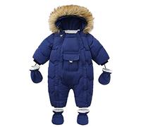 Infant Boys Girls Winter Thicken Coat Hooded Pocket Jacket Snowsuit with Gloves Toddler Windproof Warm Jumpsuit Outwear Snow Wear Girls Snow Set Snowsuit Boy with Mittens (Navy-E, 12-18 Months)