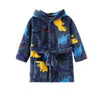 Infant Boy's Hooded Bathrobe Toddler Kids Hoodies Dressing Gowns Children‘s Soft Plush Flannel Fleece Bath Robe Kids Cartoon Dinosaur Print Pajamas After Shower or Sleepover Party (Blue, 5-6 Years)