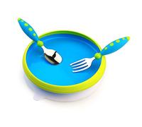 Infant Child Anti-Skid Shatter-Resistant Suction Cup Bowl Eat Fork Spoon Food Supplement Cutlery Set Green