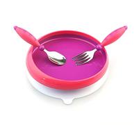Infant Child Anti-Skid Shatter-Resistant Suction Cup Bowl to Eat Fork Spoon Food Supplement Tableware Set Red
