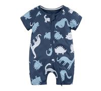 Infant Double Zipper Romper - Short Sleeve Print, Crawl Bodysuit, for Baby Boy 6-12M, Shark Print#G